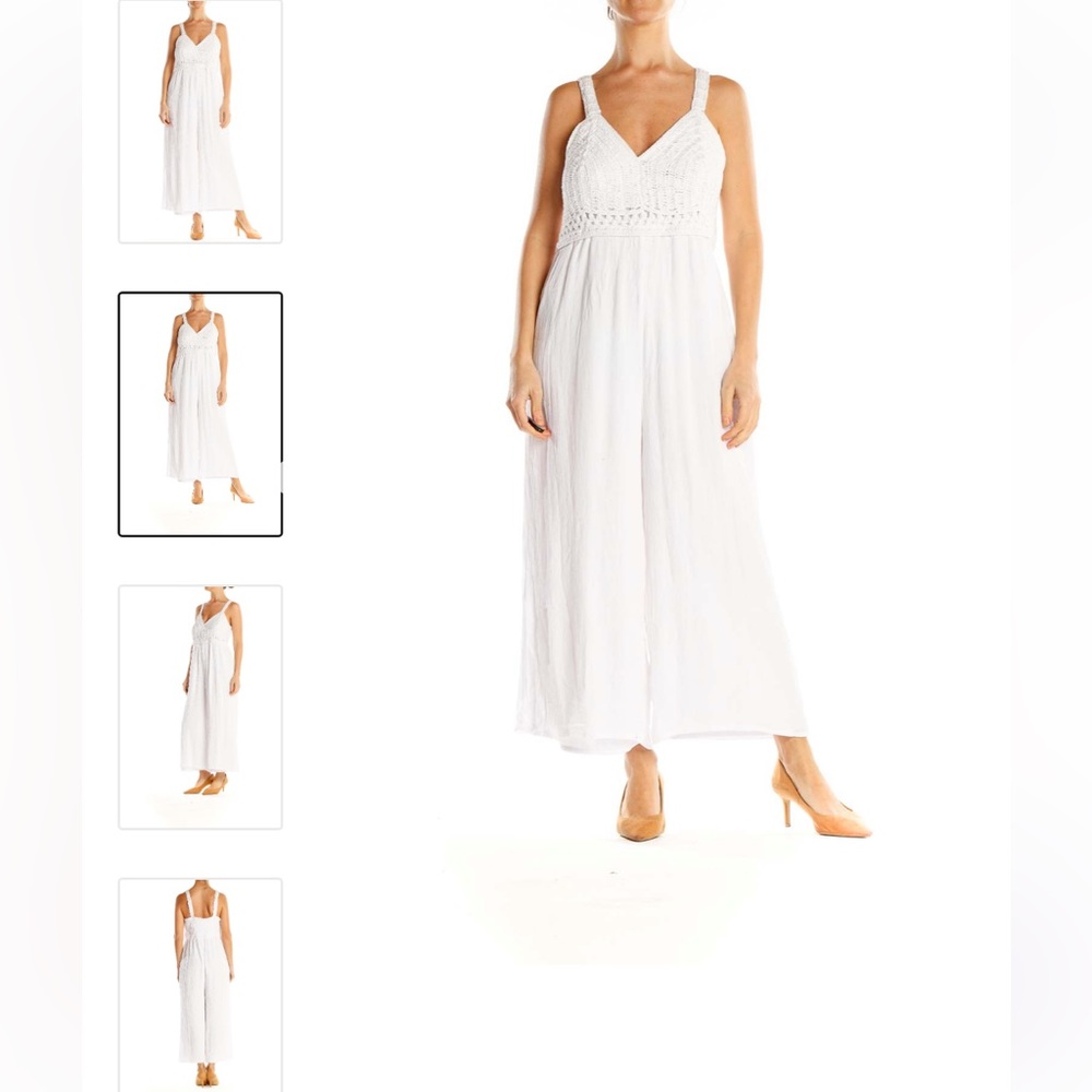 White Crochet Bust Bohemian Jumpsuit - Picture 2 of 7